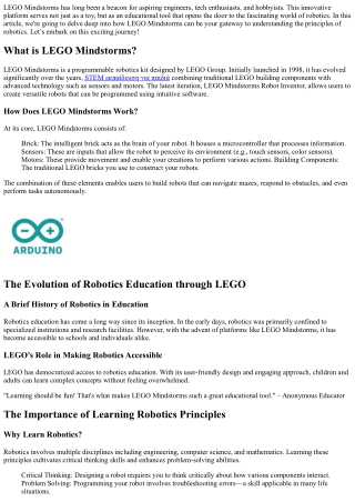 LEGO Mindstorms: A Gateway to Understanding Robotics Principles