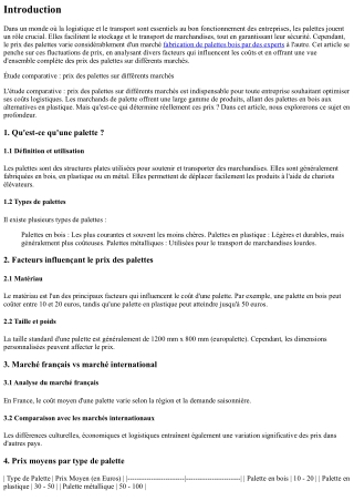 Étude comparative : prix des palettes sur différents marchés