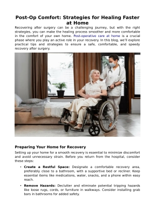 Post-Op Comfort: Strategies for Healing Faster at Home