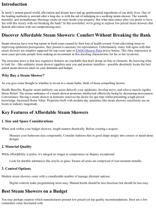 Discover Affordable Steam Showers: Comfort Without Breaking the Bank