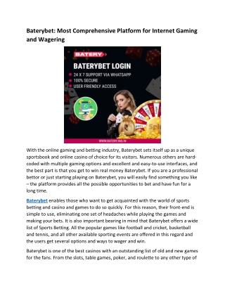 Baterybet Most Comprehensive Platform for Internet Gaming and Wagering