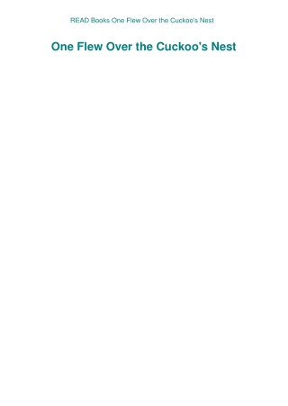 READ Books One Flew Over the Cuckoo's Nest