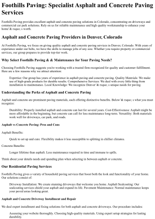 Foothills Paving and Maintenance