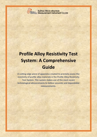 Profile Alloy Resistivity Test System: A Comprehensive Guide