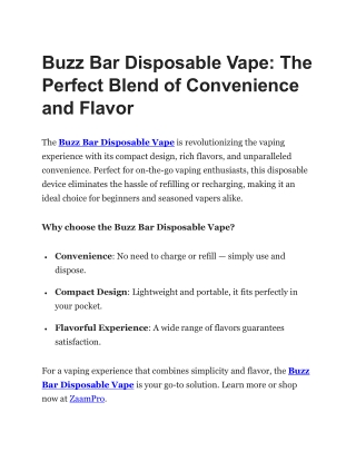 Buzz Bar Disposable Vape: The Perfect Blend of Convenience and Flavor