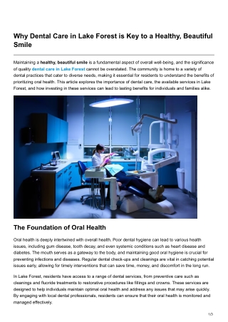 Why Dental Care in Lake Forest is Key to a Healthy Beautiful Smile