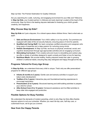 The Premier Destination for Quality Childcare