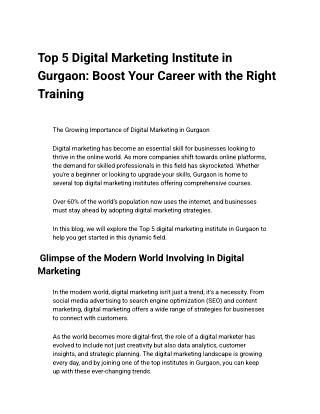 Top 5 Digital Marketing Institute in Gurgaon