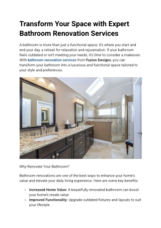 Transform Your Space with Expert Bathroom Renovation Services