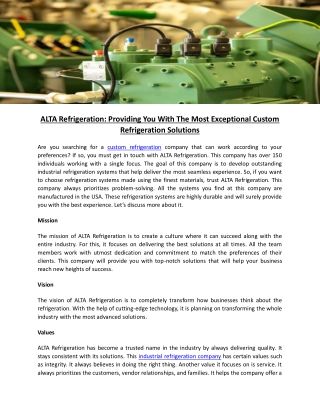 ALTA Refrigeration Providing You With The Most Exceptional Custom Refrigeration Solutions