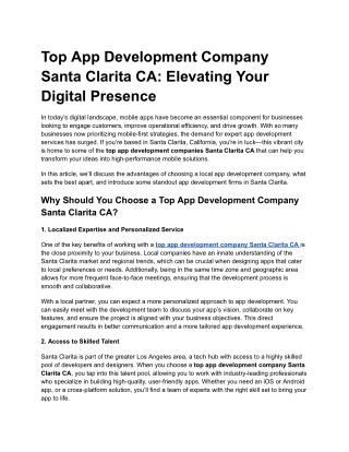 Top App Development Company Santa Clarita In Ca