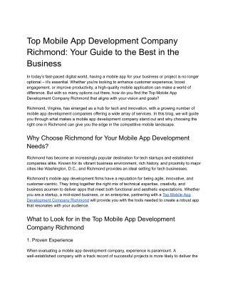 Top Mobile App Development Company In Richmond