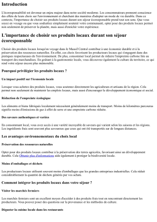 L'importance de choisir ses produits locaux durant son séjour écoresponsable