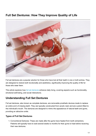 Full Set Dentures How They Improve Quality of Life