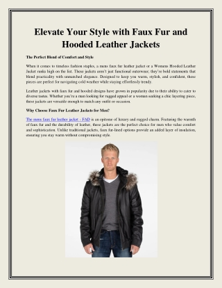 Elevate Your Style with Faux Fur and Hooded Leather Jackets