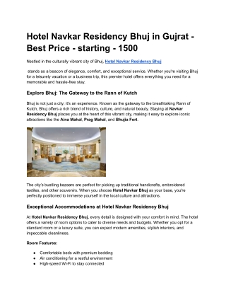 Hotel Navkar Residency Bhuj in Gujrat - Best Price - starting - 1500