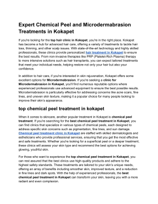 Expert Chemical Peel and Microdermabrasion Treatments in Kokapet
