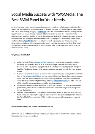 How Social Media Success with YoYo Media : Get Best SMM Panel for Your Needs