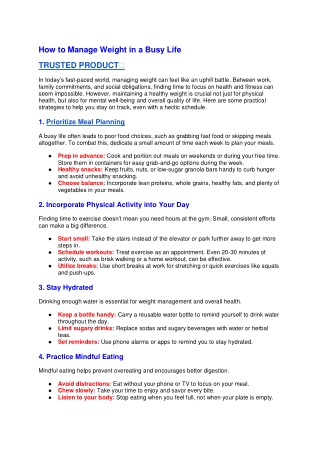 How to Manage Weight in a Busy Life