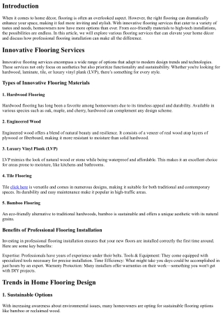 Innovative Flooring Services That Will Elevate Your Home Décor
