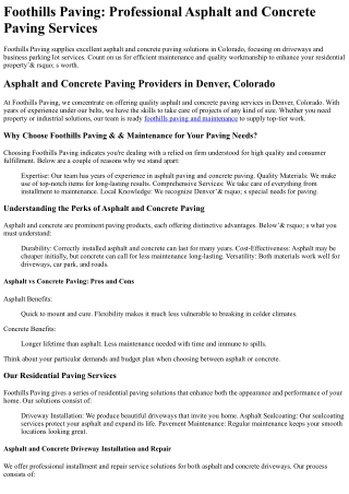 Foothills Paving and Maintenance