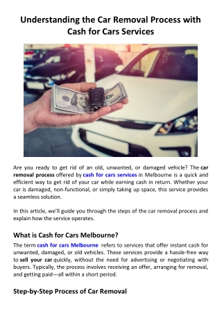 Understanding the Car Removal Process with Cash for Cars Services