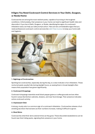 9 Signs You Need Cockroach Control Services in Your Delhi