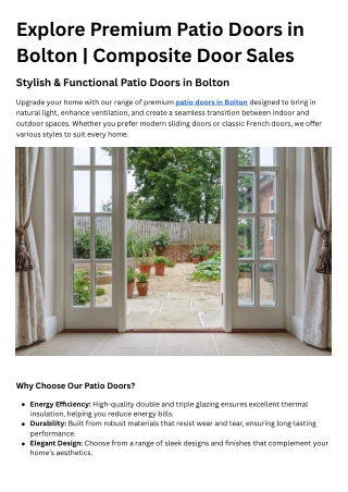 Explore Premium Patio Doors In Bolton | Composite Door Sales