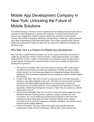 Mobile App Development Company in New York