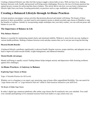 Creating a Balanced Lifestyle through At-Home Practices