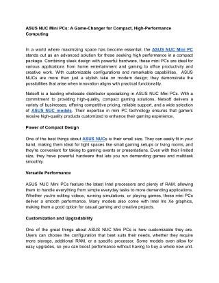 ASUS NUC Mini PC |ASUS NUC 13pro Intel Core i5-1340P