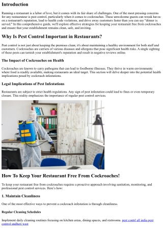 “How To Keep Your Restaurant Free From Cockroaches!”