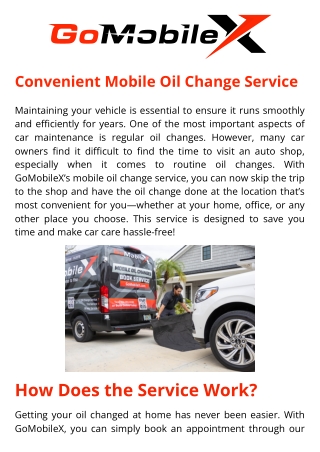 Convenient Mobile Oil Change Service - GoMobileX Comes to You!