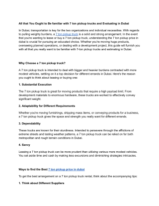 1 All that You Ought to Be familiar with 7 ton pickup trucks and Evaluating in Dubai