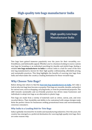 High quality tote bags manufacturer in India