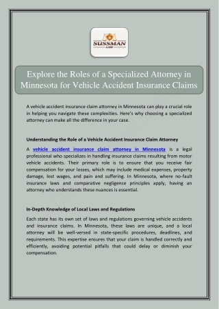 Explore the Roles of a Specialized Attorney in Minnesota for Vehicle Accident Insurance Claims