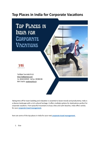 Top Places in India for Corporate Vacations