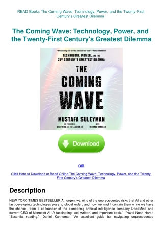 READ Books The Coming Wave Technology  Power  and the Twenty-First Century's Greatest Dilemma
