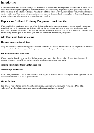 “Experience Tailored Training Programs – Just For You!”