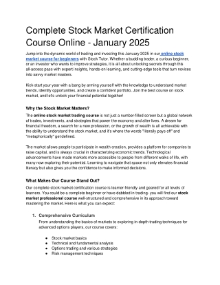 Complete Stock Market Certification Course Online - January 2025 - Google Docs