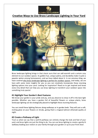 Illuminated Gardens - Creative Ways to Use Brass Landscape Lighting in Your Yard