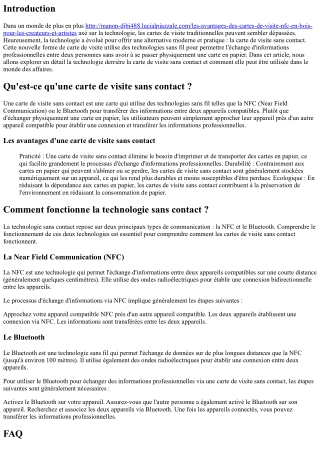 La technologie derrière la carte de visite sans contact