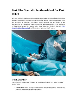 Best Piles Specialist in Ahmedabad for Fast Relief