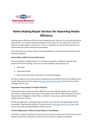 Home Heating Repair Services for Improving Heater Efficiency