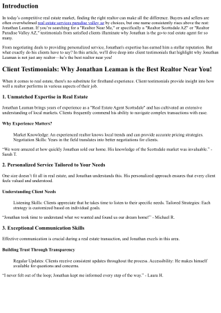 “Client Testimonials: Why Jonathan Leaman is the Best Realtor Near You!”
