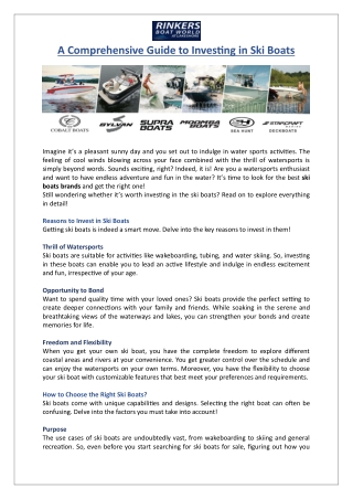 A Comprehensive Guide to Investing in Ski Boats
