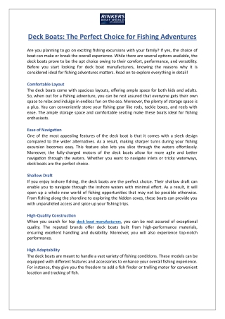 Deck Boats- The Perfect Choice for Fishing Adventures