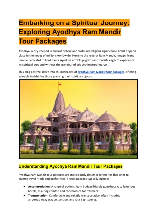 Ayodhya Ram Mandir tour packages