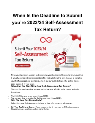 When Is the Deadline to Submit you’re 2023-24 Self-Assessment Tax Return