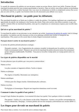 Marchand de palette : un guide pour les débutants